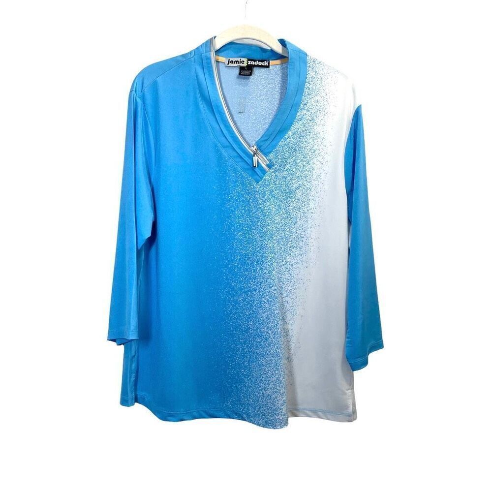 Jamie Sadock‎ v neck golf t shirt top Size L blue white pickle ball